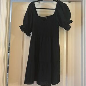 Madewell linen-blend mini dress w sweetheart neckline, ruffled puff sleeves